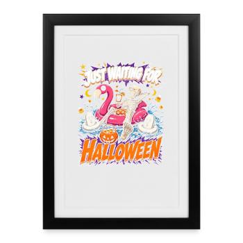Just Waiting For Halloween Skelett Flamingo - Gerahmtes Poster (27 × 37 cm) - Schwarz - Vorne