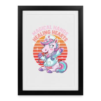 Magical Hands Healing Hearts Unicorn - Framed poster (27 × 37 cm) - black - Front