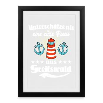 Greifswald Frau Greifswalderin - Gerahmtes Poster (27 × 37 cm) - Schwarz - Vorne