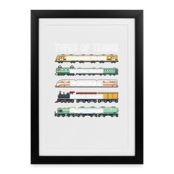 Zugarten Dampflok Güterzug Monorail Eisenbahn - Gerahmtes Poster (27 × 37 cm) - Schwarz - Vorne