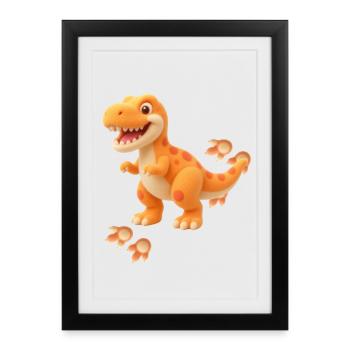 Cute dinosaur with footprints | Friendly Dinos - Framed poster (27 × 37 cm) - black - Front