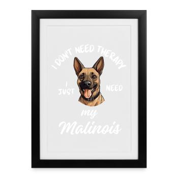 Glücklicher belgischer Malinois - Gerahmtes Poster (27 × 37 cm) - Schwarz - Vorne