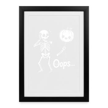 Skeleton Holding Balloon pumpkin Halloween - Gerahmtes Poster (27 × 37 cm) - Schwarz - Vorne