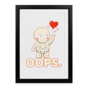 Skelettherzballon OOPS - Gerahmtes Poster (27 × 37 cm) - Schwarz - Vorne