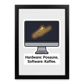 Posaune Hardware Kaffee IT Shirt - Gerahmtes Poster (27 × 37 cm) - Schwarz - Vorne