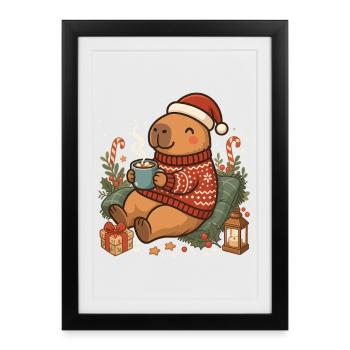 Capybara im Weihnachtspullover - Gerahmtes Poster (27 × 37 cm) - Schwarz - Vorne