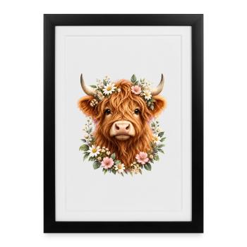 Highland Cow, Schottisches Rind, Hochland Rind - Gerahmtes Poster (27 × 37 cm) - Schwarz - Vorne