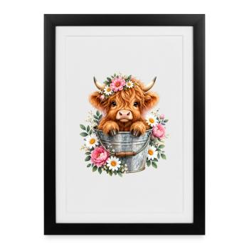 Highland Cow, Schottisches Rind, Hochland Rind - Gerahmtes Poster (27 × 37 cm) - Schwarz - Vorne