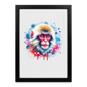 Schneeaffe Motiv - Gerahmtes Poster (27 × 37 cm) - Schwarz - Vorne