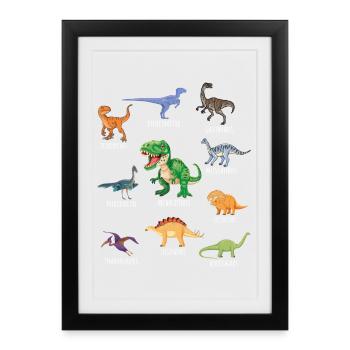 Dinosaurier Arten Urzeit Dinos Kinder Geschenk - Gerahmtes Poster (27 × 37 cm) - Schwarz - Vorne