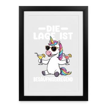 Einhorn Party Besäufniserregend Lustiger Spruch - Gerahmtes Poster (27 × 37 cm) - Schwarz - Vorne