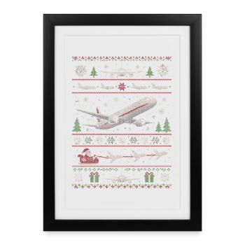 Weihnachtspullover mit Flugzeugmotiv - Gerahmtes Poster (27 × 37 cm) - Schwarz - Vorne