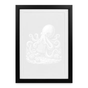 Häkelnder Oktopus – süßes Häkel-Liebhabergeschenk - Gerahmtes Poster (27 × 37 cm) - Schwarz - Vorne