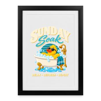 Sunday Soak Badeente – Relax Refresh Repeat - Gerahmtes Poster (27 × 37 cm) - Schwarz - Vorne