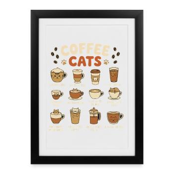 KaffeeKatzen Kollektion - Gerahmtes Poster (27 × 37 cm) - Schwarz - Vorne