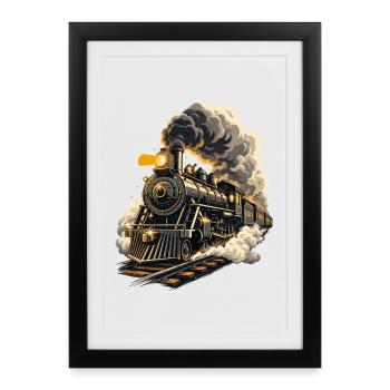 Retro-Dampflokomotive – Dampflokomotiven-Zugliebhaber - Gerahmtes Poster (27 × 37 cm) - Schwarz - Vorne