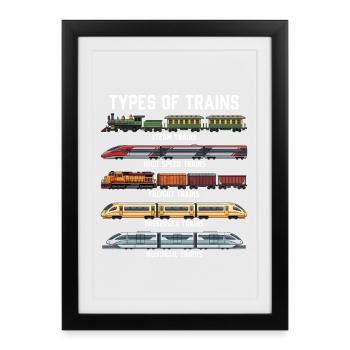 Zugtypen – Dampf-Güter-Bullet Train Lover - Gerahmtes Poster (27 × 37 cm) - Schwarz - Vorne