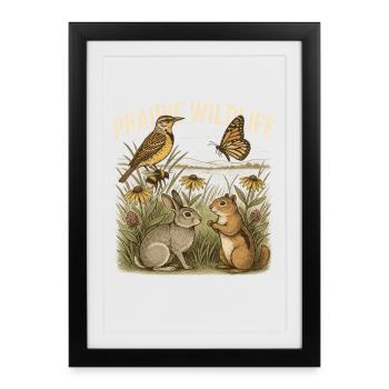 Prairie Wildlife Native Prairie - Gerahmtes Poster (27 × 37 cm) - Schwarz - Vorne
