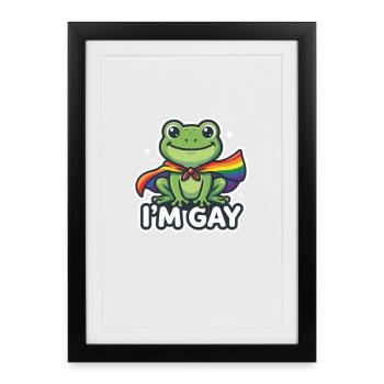 Schwul Frosch Regenbogenfahne - Gerahmtes Poster (27 × 37 cm) - Schwarz - Vorne