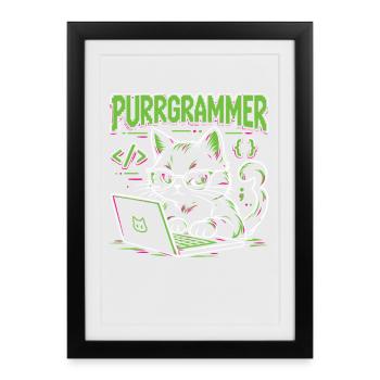 Purrgrammer – Programmierer Katze Coding Humor - Gerahmtes Poster (27 × 37 cm) - Schwarz - Vorne