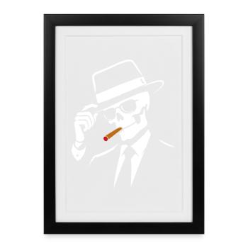Noir-Skelett mit Fedora und Zigarre - Gerahmtes Poster (27 × 37 cm) - Schwarz - Vorne