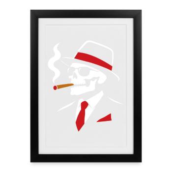 Noir-Skelett mit Zigarre - Gerahmtes Poster (27 × 37 cm) - Schwarz - Vorne