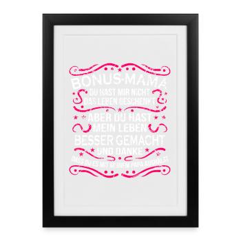 Bonus Mama Stiefmutter Geschenk Beste Stiefmama - Gerahmtes Poster (27 × 37 cm) - Schwarz - Vorne
