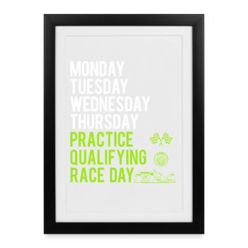 Trainingsqualifikationsrenntag – Rennwochenende - Gerahmtes Poster (27 × 37 cm) - Schwarz - Vorne
