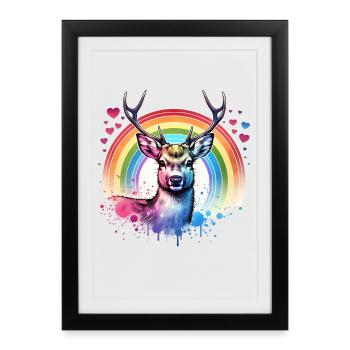Weisswedelhirsch Motiv - Gerahmtes Poster (27 × 37 cm) - Schwarz - Vorne