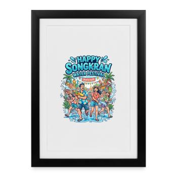 Happy Songkran Wasser Festival - Gerahmtes Poster (27 × 37 cm) - Schwarz - Vorne