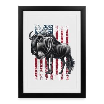 Wildebeest US Gnu - Gerahmtes Poster (27 × 37 cm) - Schwarz - Vorne