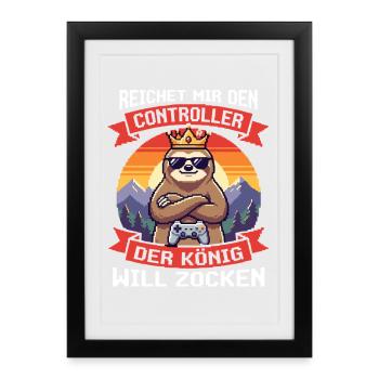 Reichet Mir Den Controller Pixel Faultier - Gerahmtes Poster (27 × 37 cm) - Schwarz - Vorne