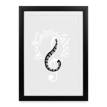 Musiknoten Musik Musiker Notenschlüssel Noten - Gerahmtes Poster (27 × 37 cm) - Schwarz - Vorne