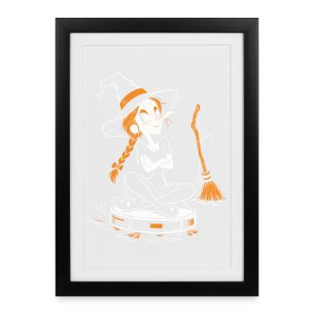 Die Hexe auf dem Saugroboter - Gerahmtes Poster (27 × 37 cm) - Schwarz - Vorne