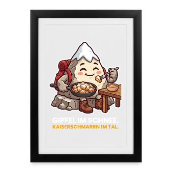 Gipfel im Schnee Kaiserschmarrn - Gerahmtes Poster (27 × 37 cm) - Schwarz - Vorne