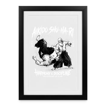 Japanese Martial Arts Aikido Flow Dynamics - Gerahmtes Poster (27 × 37 cm) - Schwarz - Vorne