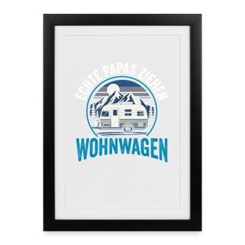 Wohnwagen Retro Bergsee - Gerahmtes Poster (27 × 37 cm) - Schwarz - Vorne
