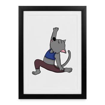 Katze Yoga - Gerahmtes Poster (27 × 37 cm) - Schwarz - Vorne