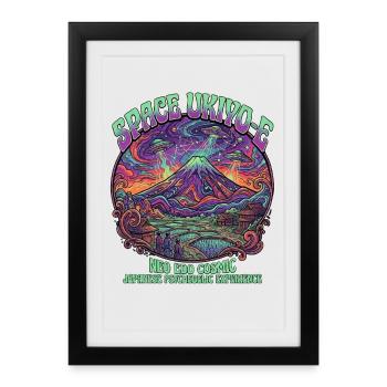 Mt. Fuji and UFO Ukiyo-e Psychedelic Trip  - Gerahmtes Poster (27 × 37 cm) - Schwarz - Vorne