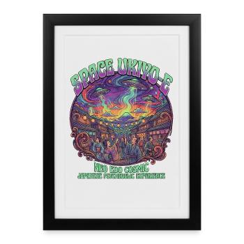 Neo Edo Fest and UFO Ukiyo-e Psychedelic Trip - Gerahmtes Poster (27 × 37 cm) - Schwarz - Vorne