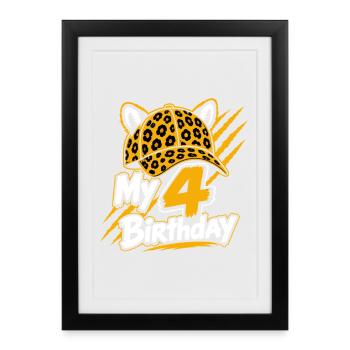 My 4 Birthday Leopard Party - Gerahmtes Poster (27 × 37 cm) - Schwarz - Vorne