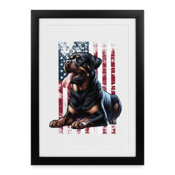 Rottweiler US Flagge - Gerahmtes Poster (27 × 37 cm) - Schwarz - Vorne