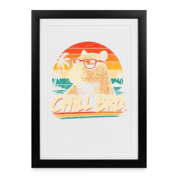 CHILL BRO – Lustiges Capybara mit Sonnenbrille - Gerahmtes Poster (27 × 37 cm) - Schwarz - Vorne