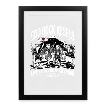 Japanese Frog Rockers Mt. Fuji Muddy Pond Tour Art - Gerahmtes Poster (27 × 37 cm) - Schwarz - Vorne