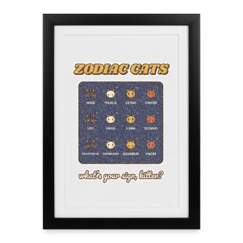Zodiac-Katzen Alle 12-Sterne-Zeichen - Gerahmtes Poster (27 × 37 cm) - Schwarz - Vorne