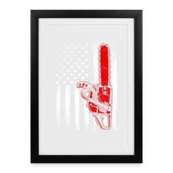 US Flag Chainsaw – Patriotischer Baumpfleger und Baumchirurg - Gerahmtes Poster (27 × 37 cm) - Schwarz - Vorne