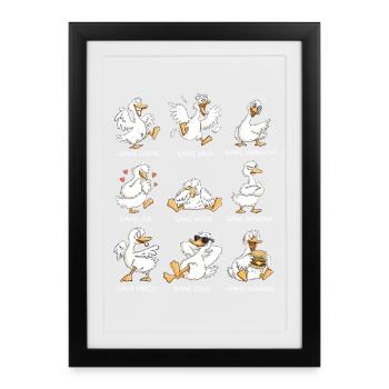 Gans Lustig Wild Verrückt Gänse Wortspiel - Gerahmtes Poster (27 × 37 cm) - Schwarz - Vorne