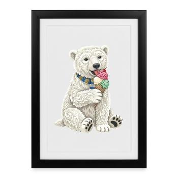 Eisbär mit buntem Eiscreme-Spaß - Gerahmtes Poster (27 × 37 cm) - Schwarz - Vorne