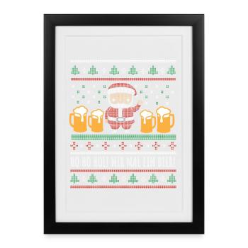 Ho Ho Hol! Weihnachtsmann mit vier Bierkrügen - Gerahmtes Poster (27 × 37 cm) - Schwarz - Vorne