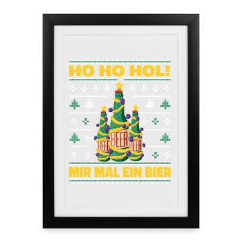 Ho Ho Hol – Weihnachtsbaum aus Bierflaschen - Gerahmtes Poster (27 × 37 cm) - Schwarz - Vorne